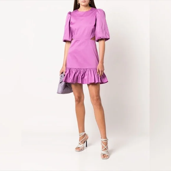 VERONICA  BEARD Iker Puff Sleeve Cut Out Dress Vivid Orchid 4 - Picture 2 of 3